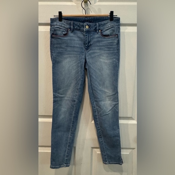 White House Black Market Denim - White House Black Market The Skimmer Jeans Faux Leather Trim Ankle Zip Size 4